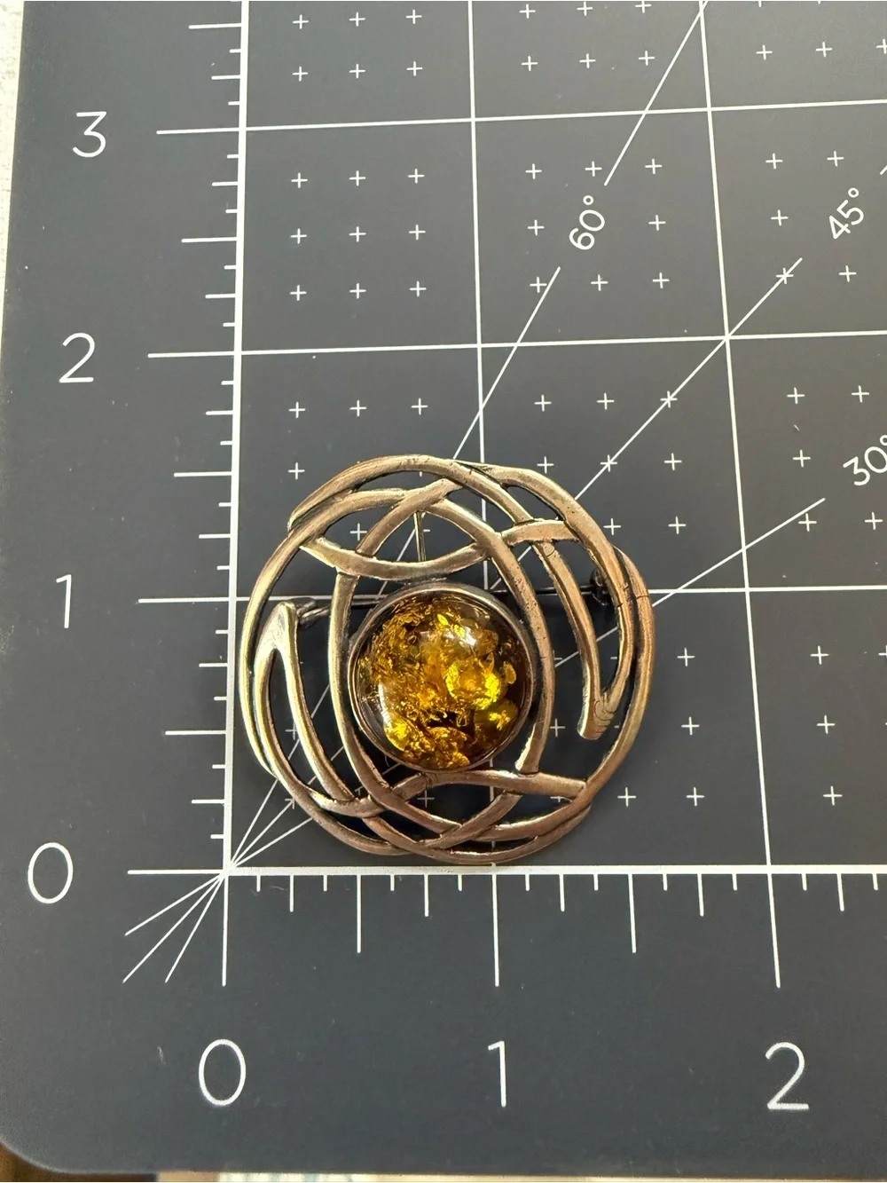 Amber Silver-Tone Celtic Brooch - Amber Yellow